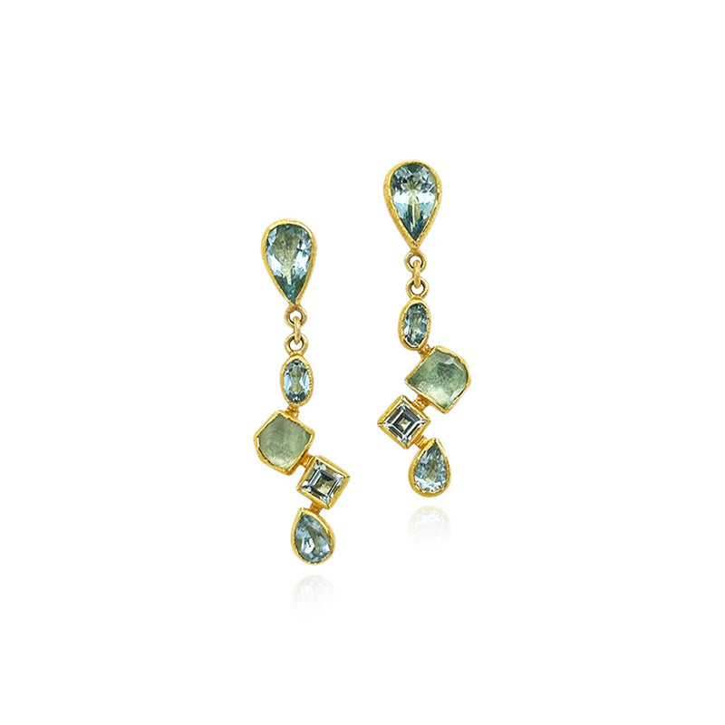 Faceted Aquamarine Earrings with Cluster Drops