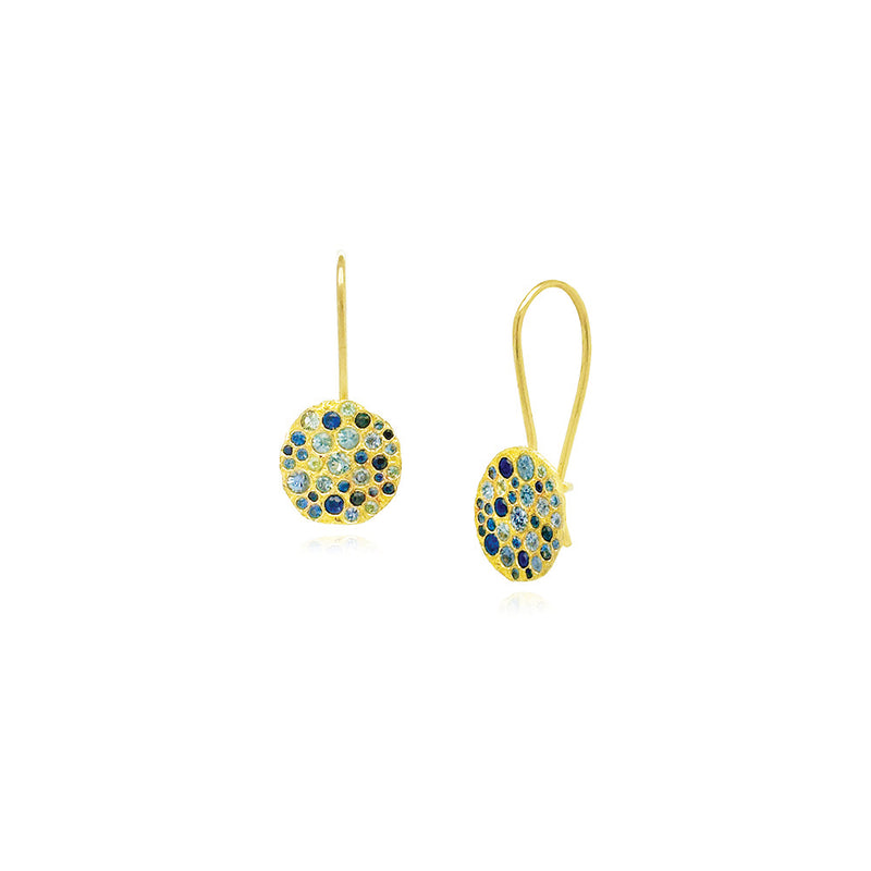 Blue Ombre Silk Disc Earrings in Sapphires