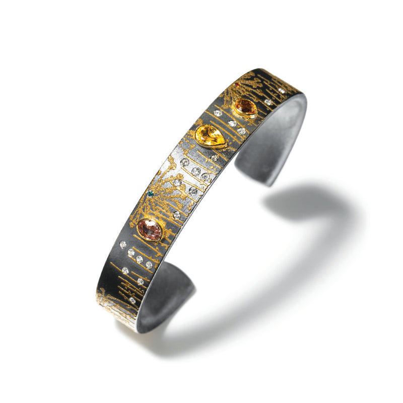 Narrow Dandelion Cuff with Sapphires and Colored Diamonds