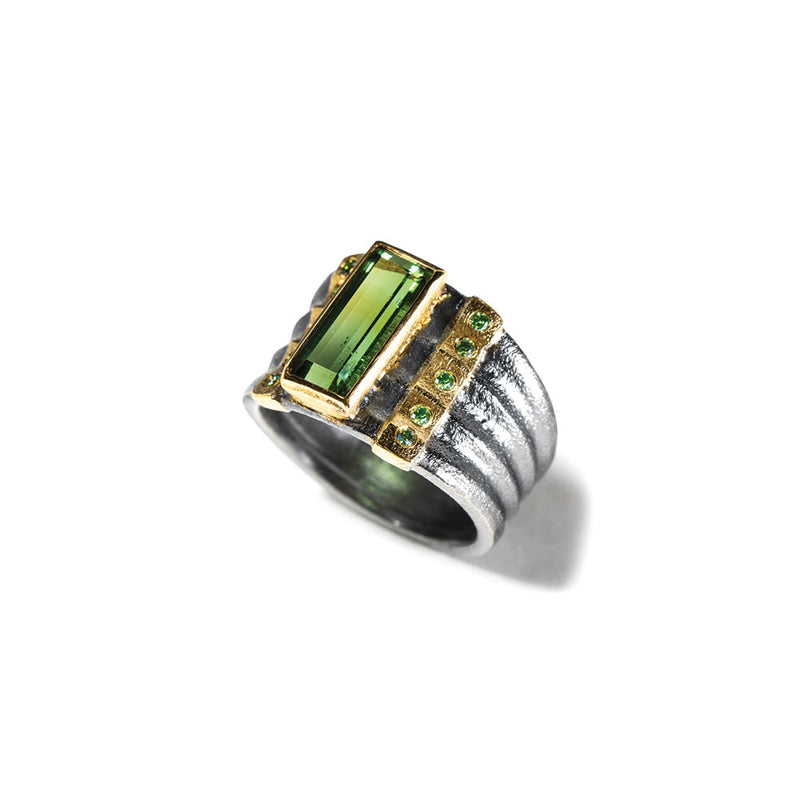 Emerald Cut Green Tourmaline Ring
