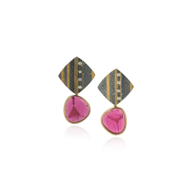 Pink Zoned Tourmaline Slice Earrings