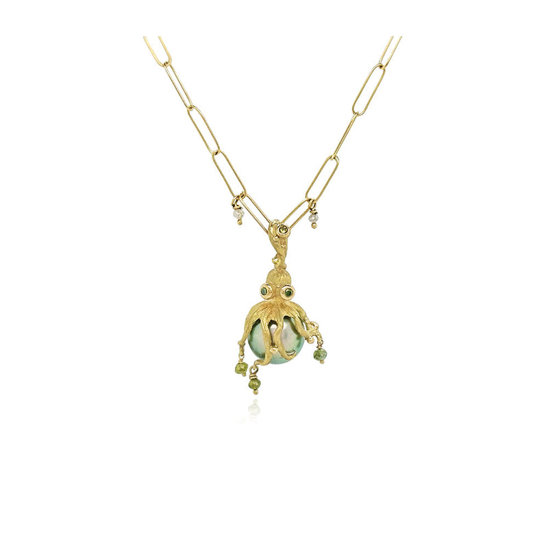 Octopus Tahitian Pearl and Diamond Pendant