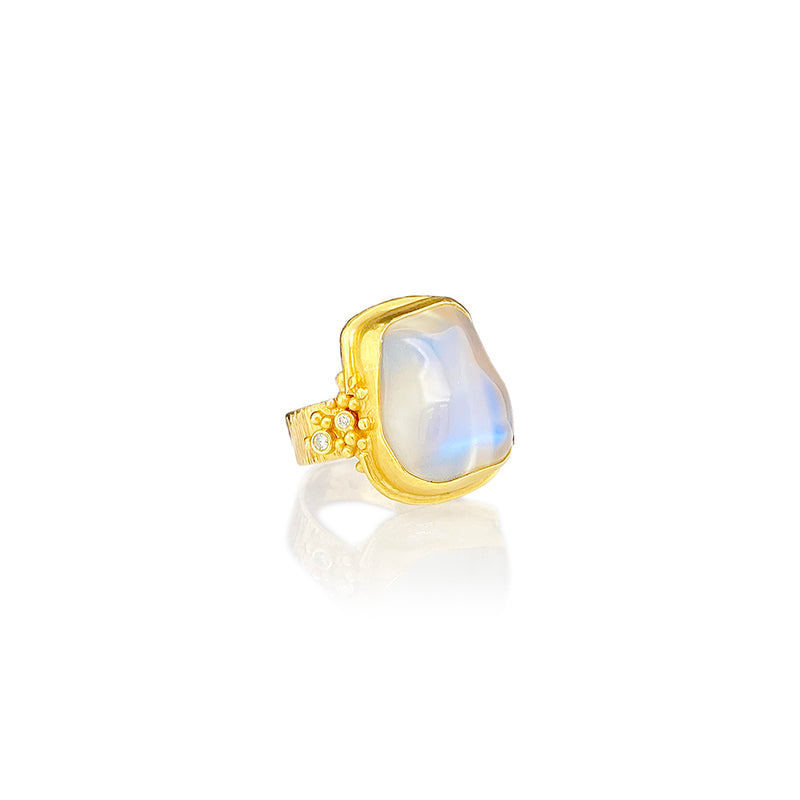 Free Form Blue-Flash Moonstone Ring