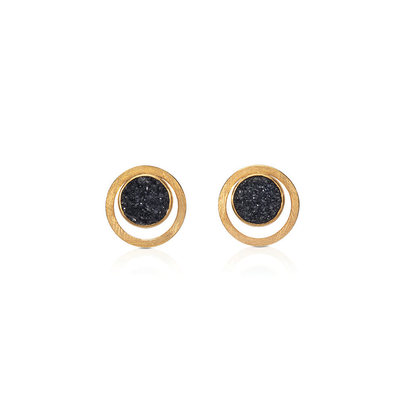 Round Black Drusy Earrings with Outer Circle