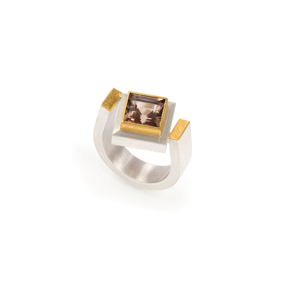 offset square pink tourmaline ring