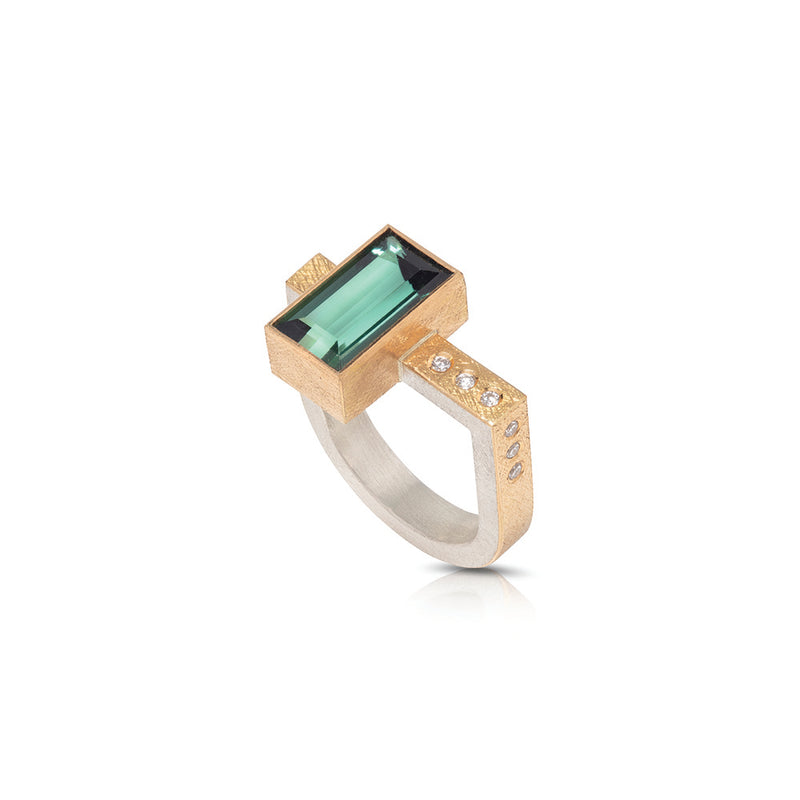 Rectangular Green Tourmaline Ring with U-Shaped Ring Shank