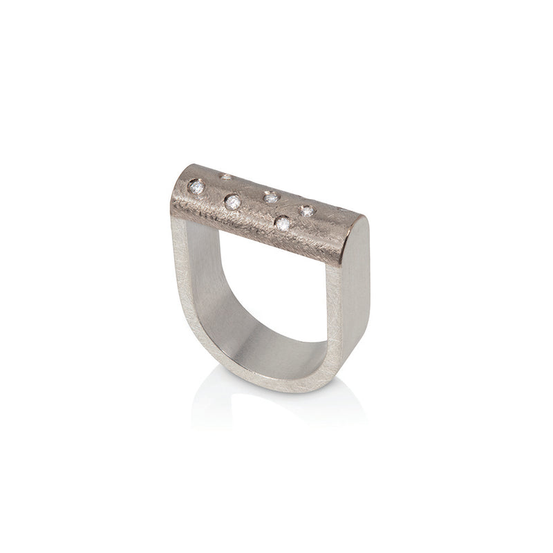Half Dome Ring in 18K White Gold and Diamonds