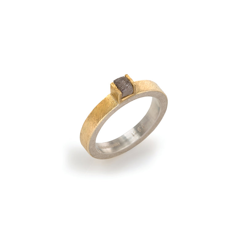 Rough Natural Grey Cube Diamond Ring on 3.5Mm Ring Shank