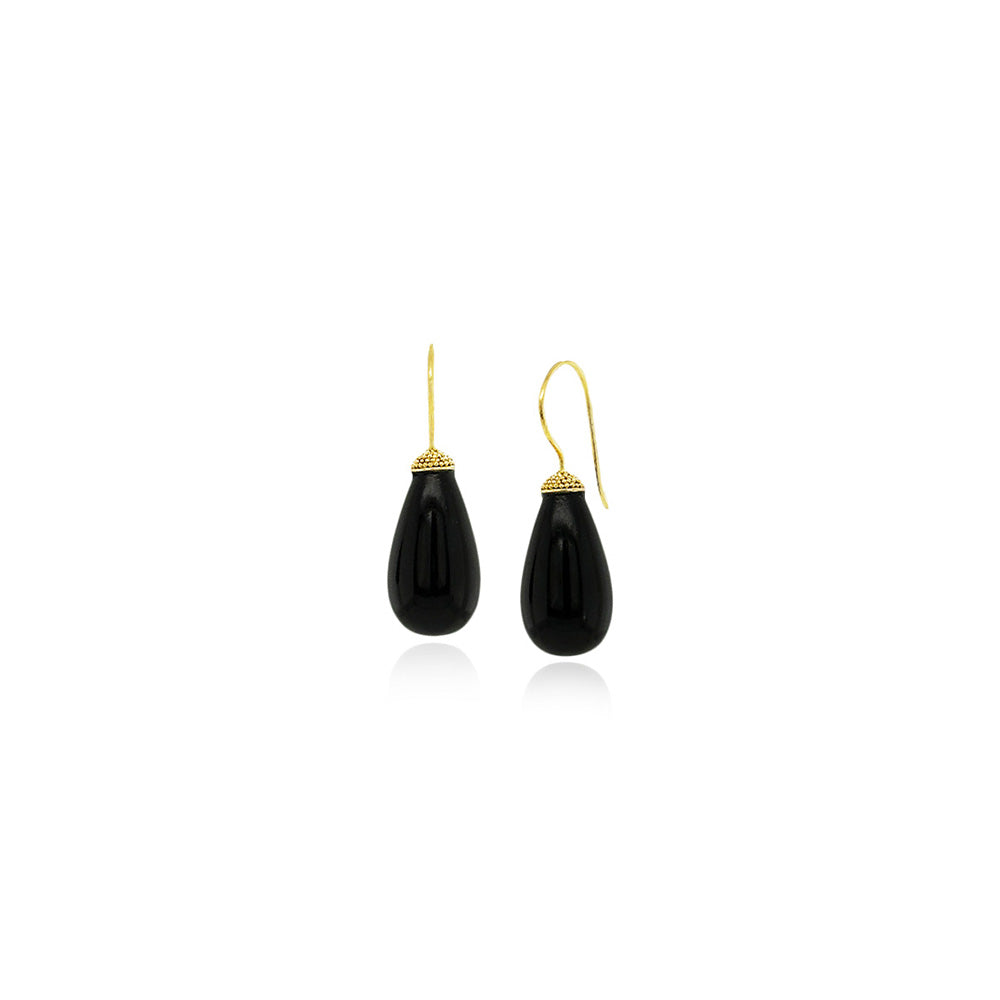 Onyx drop earrings with granulation