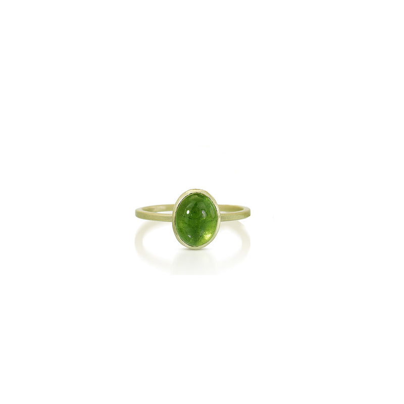 Green Tourmaline Cabochon Ring in 14K Green Gold