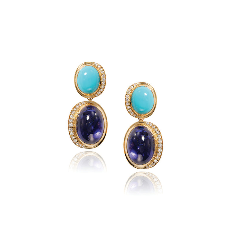 Aurora Crescent Drop Earrings with Tanzanite and Turquoise