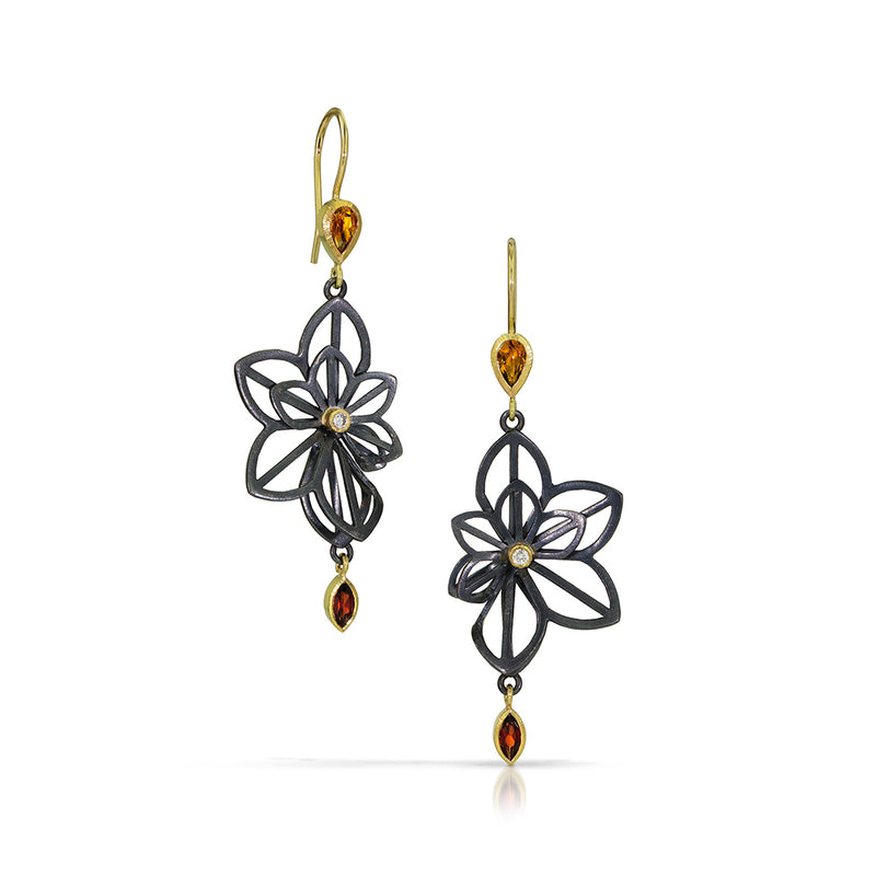 Petite and Medium Double Fold Anise Earrings with Citrine, Garnet and Diamond