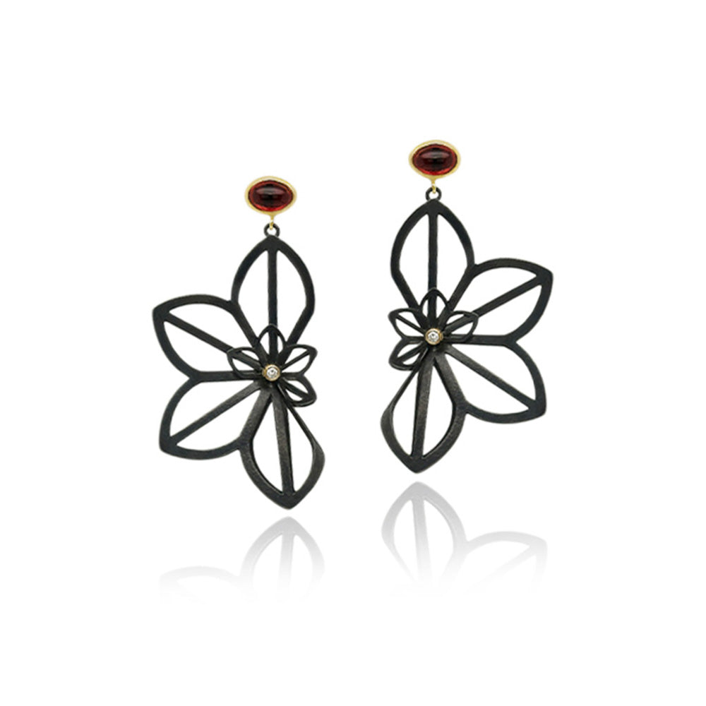 Garnet, diamond cloud from origami earrings