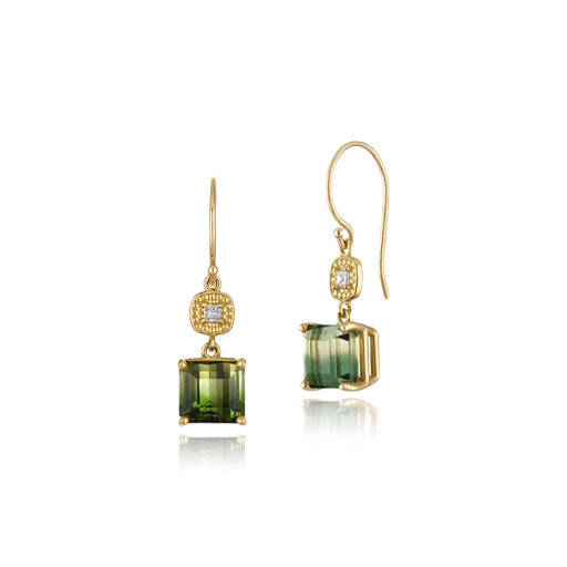 Laplage Cushion Earrings with Bi-Color Green Tourmalines