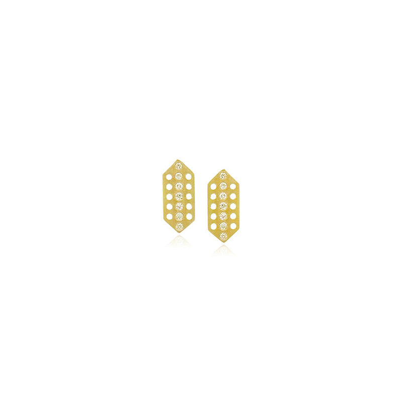 Elongated Hexagonal "Predule" Stud Earrings with Diamonds