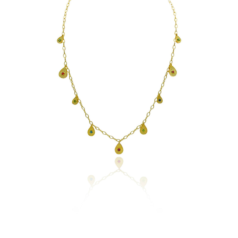 Laplage 9 Station Tear Drop Necklace with Colored Diamonds