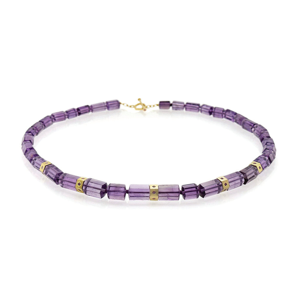 hexagonal amethyst beaded necklace with hexagonal spacer beads