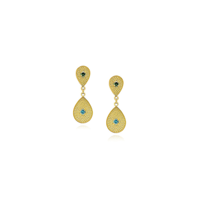 Laplage Double Tear Drop Earrings with Colored Diamonds