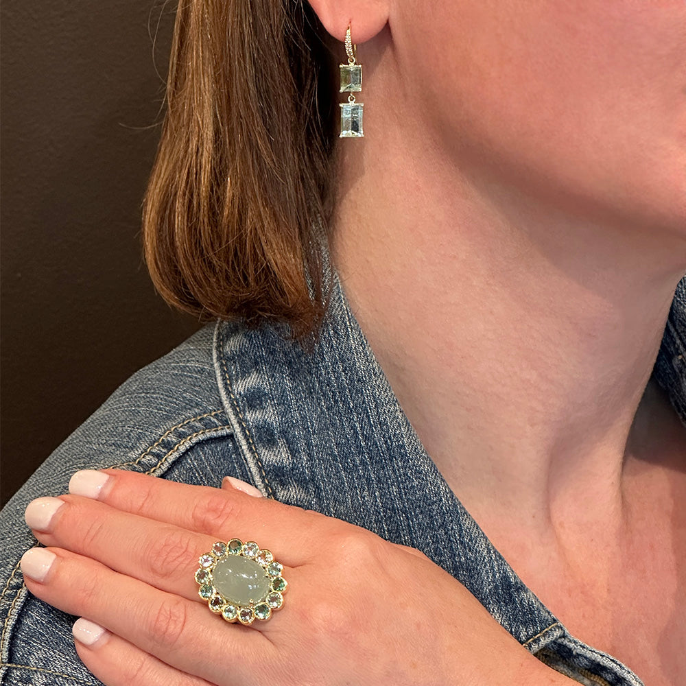 "Blossom Ring" with Aquamarine and Tourmaline Surround