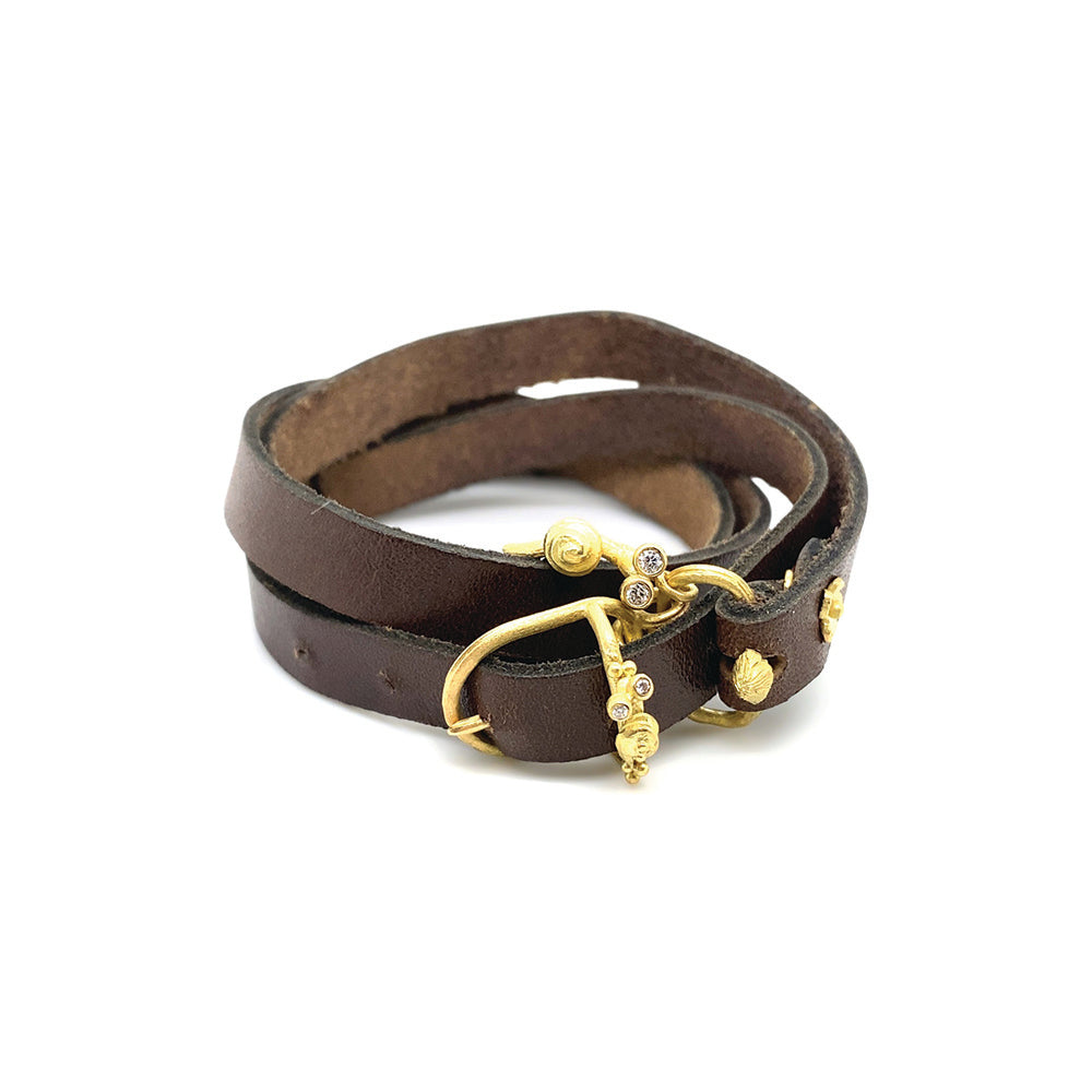leather wrap bracelet with 18k gold buckle and diamonds