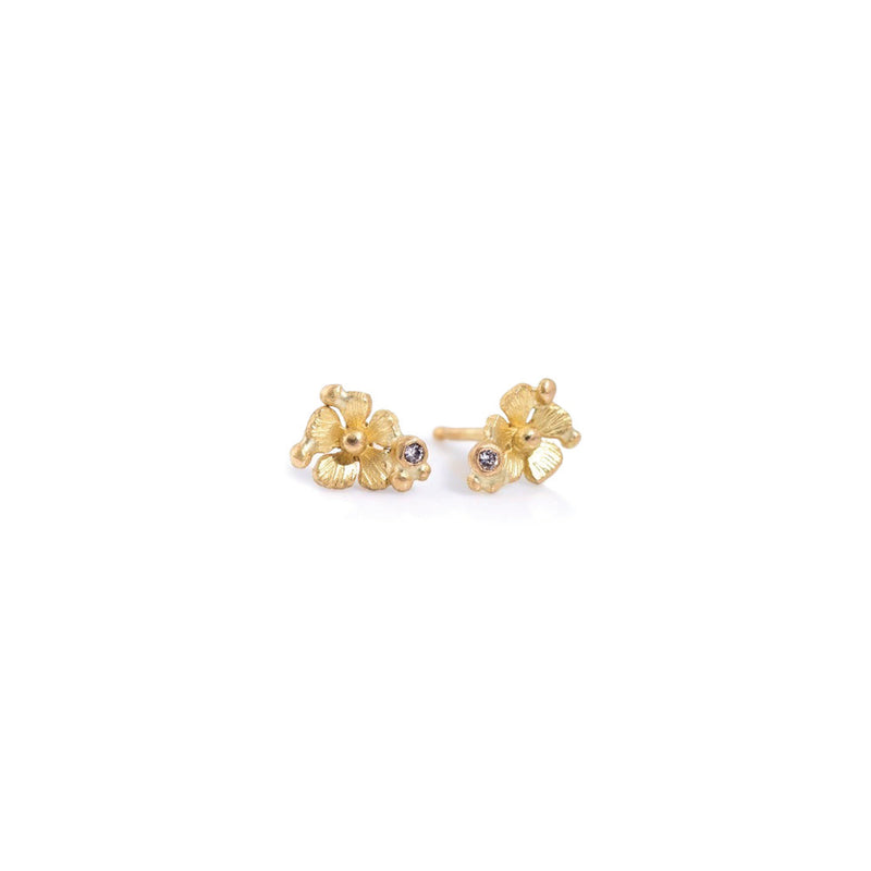 Tiny Flower Stud Earrings with Diamonds