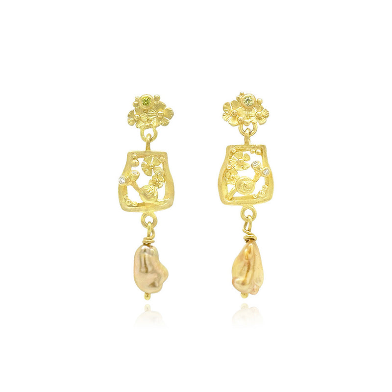 3 Segment Post-Back Earrings with Keshi Pearls