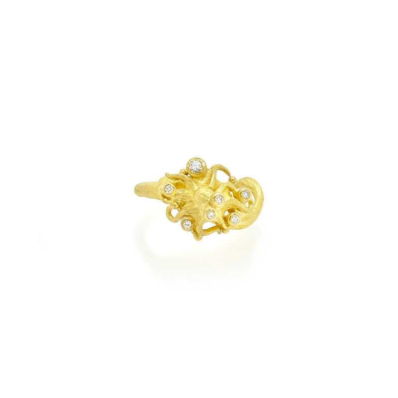 18K Yellow Gold Octopus Ring with Diamonds