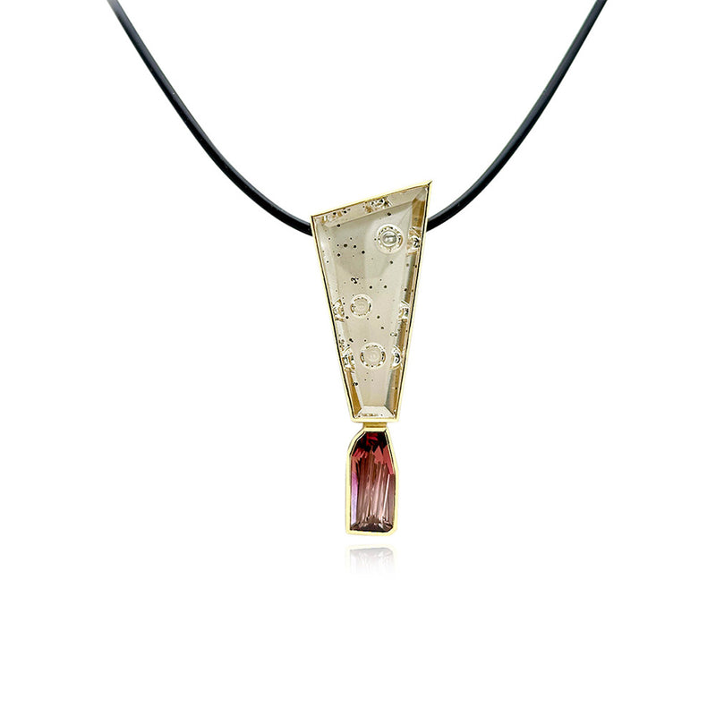 Munsteiner Quartz with Pyrite and Pink Tourmaline Necklace