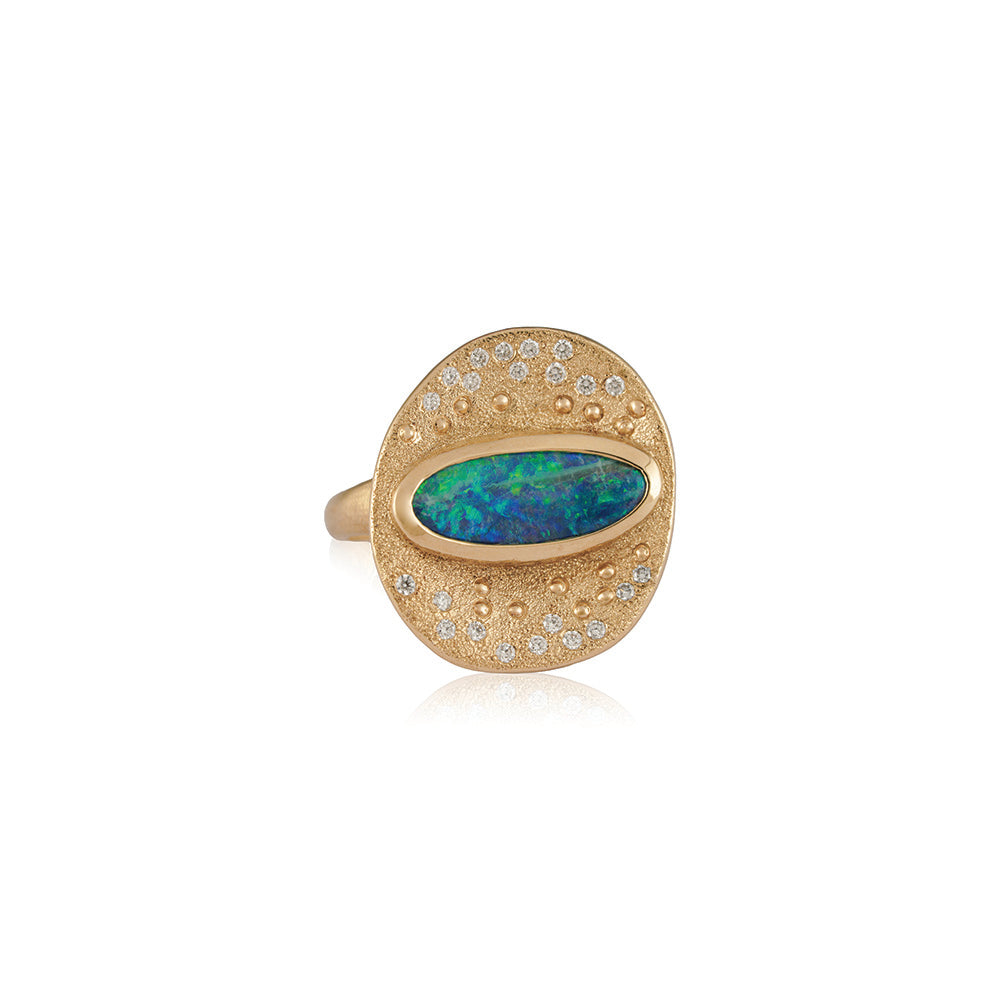 East/West black opal diamond ring