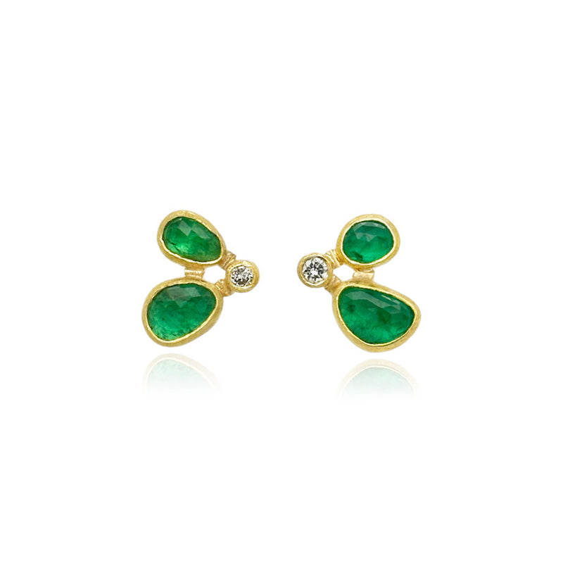 Double Rosecut Emerald Earrings with Diamond