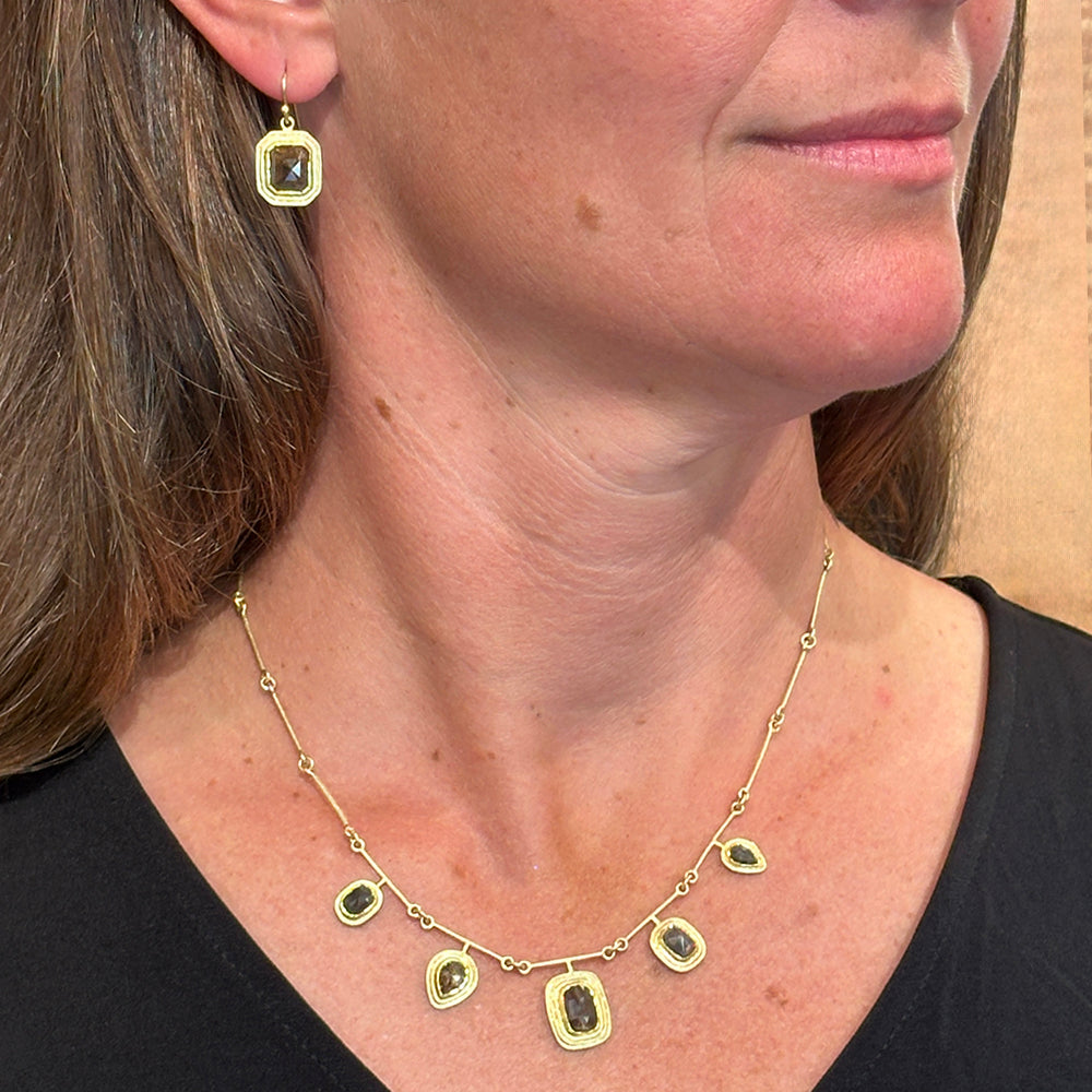 Brown Rosecut, Rectangular Diamond Earrings