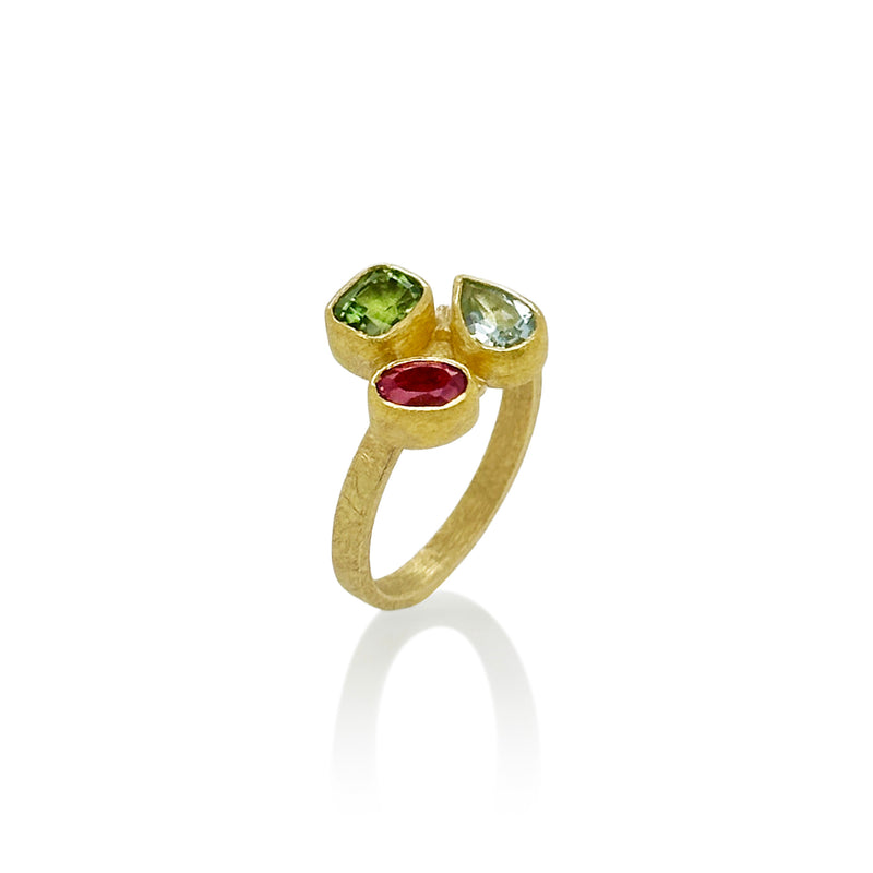 Mixed Cluster Ring with Tourmalines and Aquamarine