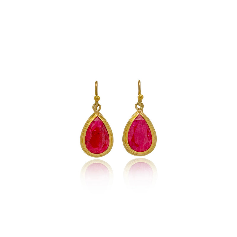 Faceted Ruby Earrings in Bezels with French Wires