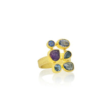 multi sapphire, multi cut cluster ring