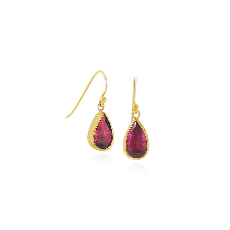 Faceted Teardrop Red Tourmaline Earrings