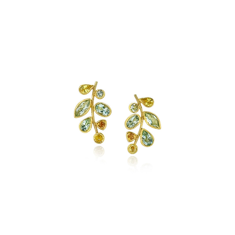 Grape Cluster Earrings in Mixed Shape Yellow Sapphires and Aquamarines