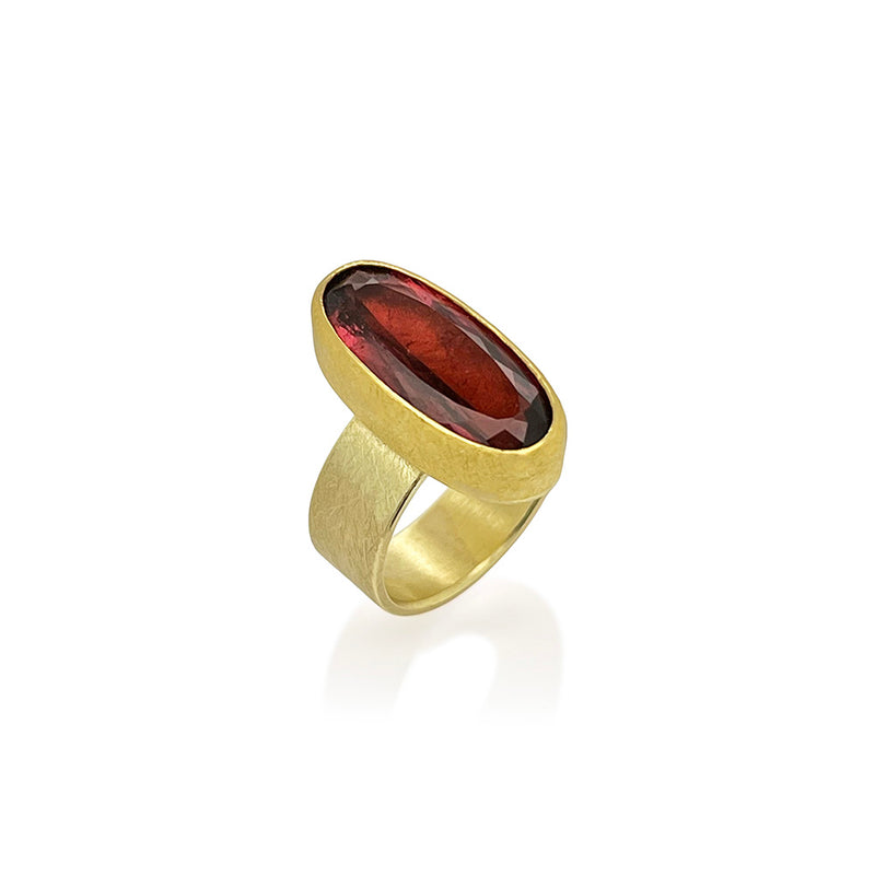 Large Red Oval Faceted Tourmaline Ring