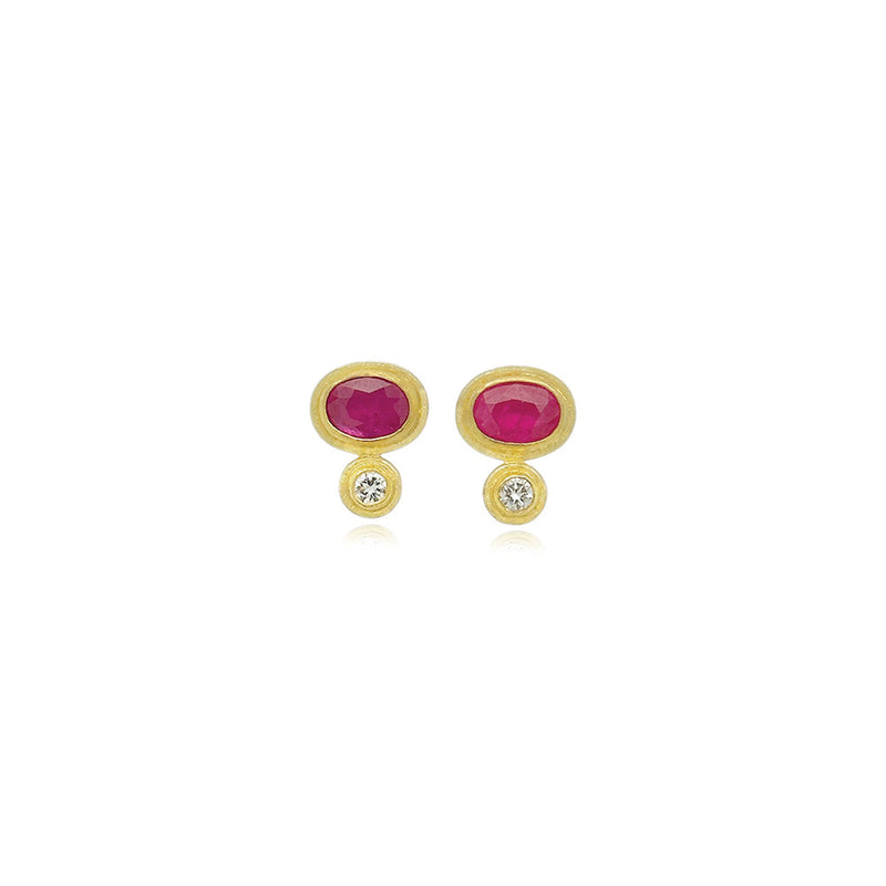 Faceted Oval Ruby Earrings with Diamonds