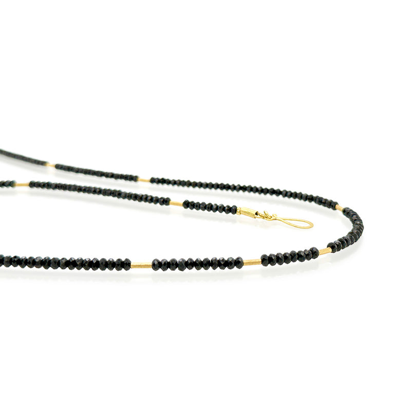 Black Spinel Necklace with Gold Spacer Beads