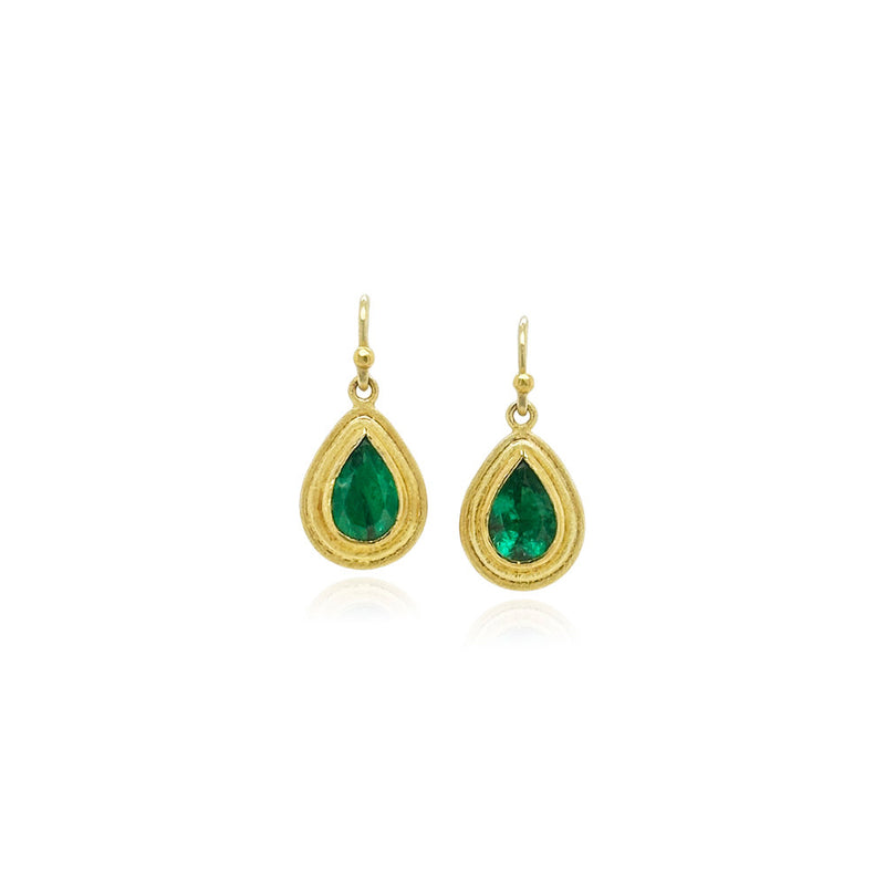 Faceted Tear Drop Emerald Earrings