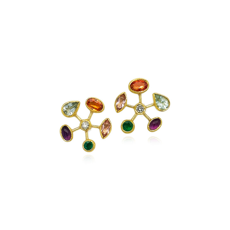 Multi-Gemstone Starburst Earrings