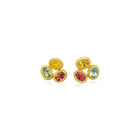 triple cluster earrings in aqua, tourmaline and yellow beryl