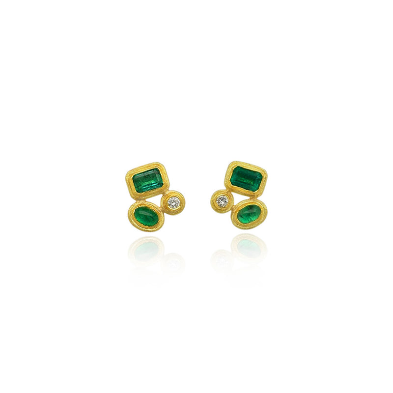 Faceted Emeralds with Diamond Earrings