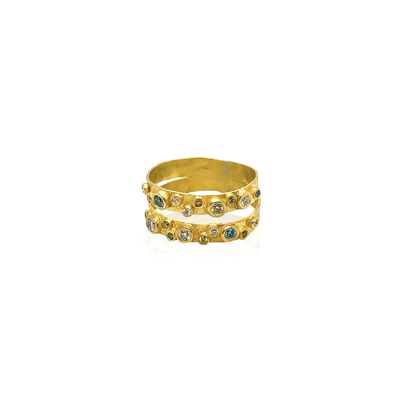 Multi-Colored Diamond Double Band Ring