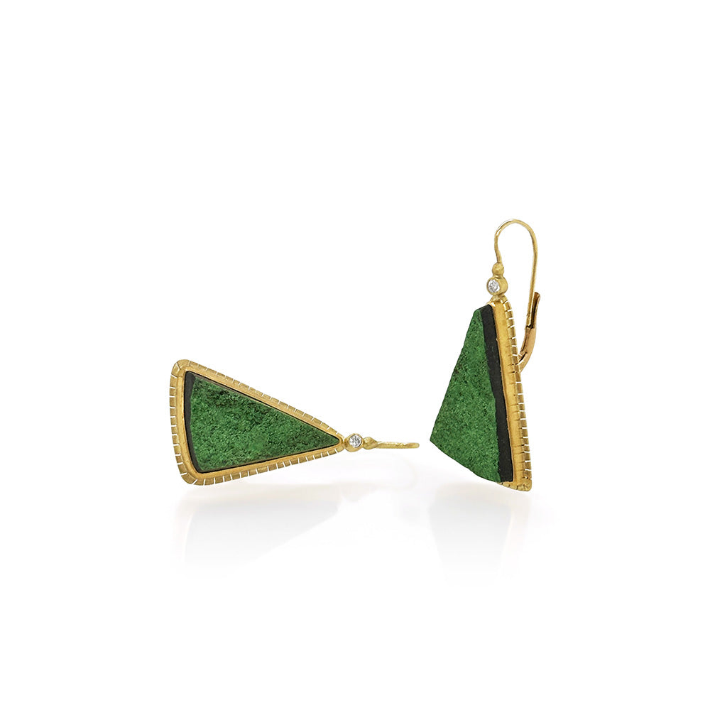 Uvarovite Garnet Drusy Trillion-Shaped Earrings