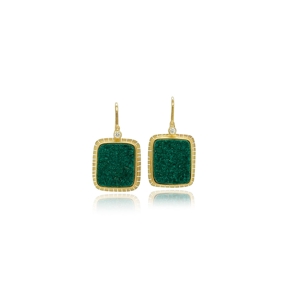 uvarovite garnet drusy earrings with diamonds