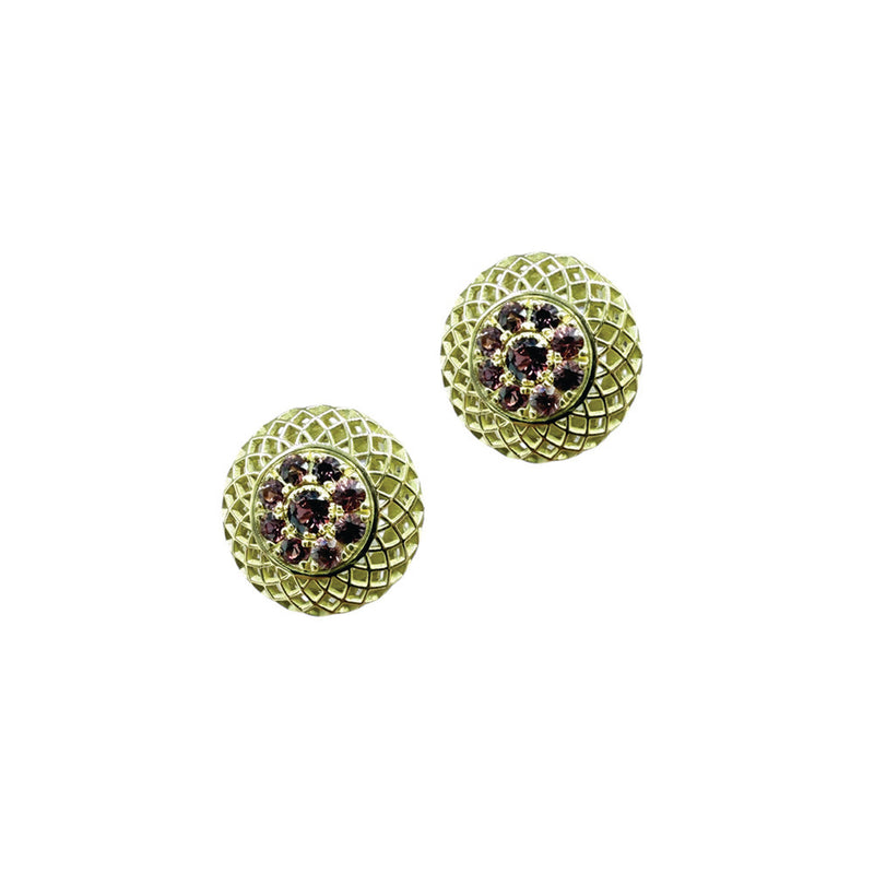 Crownwork Button Earrings with Wine-Colored Sapphires