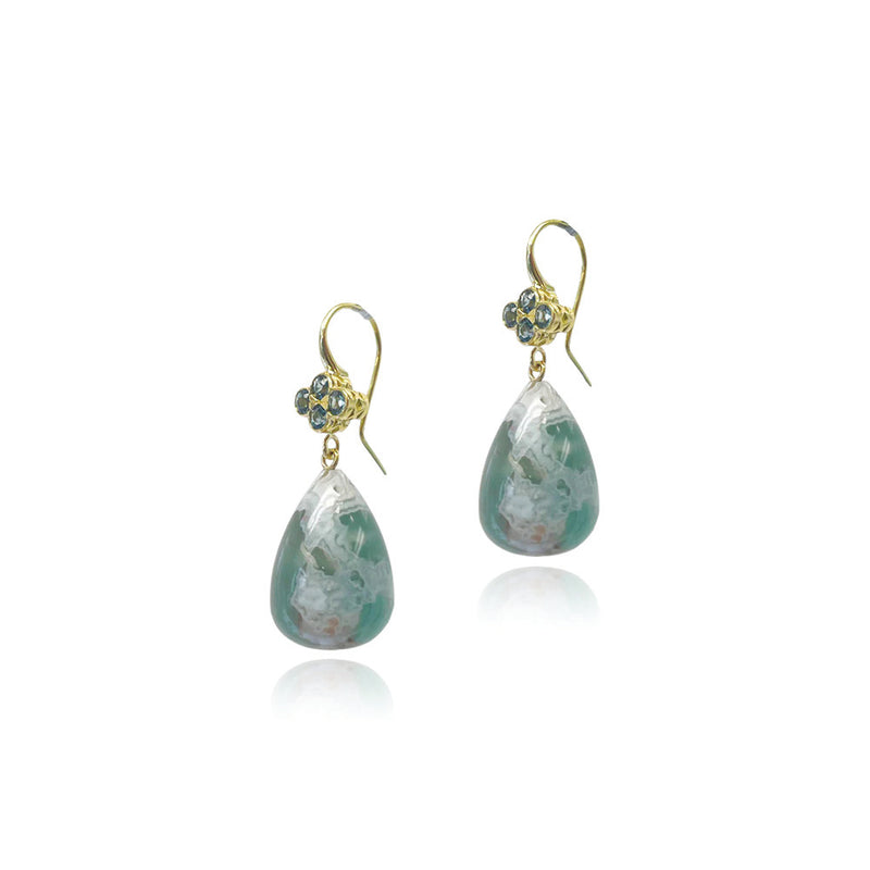 4-Stone Clover Top Earrings with Green Sapphires and Aquaprase