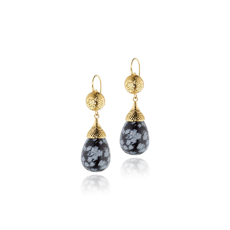 Mexican Snowflake Obsidian Earrings