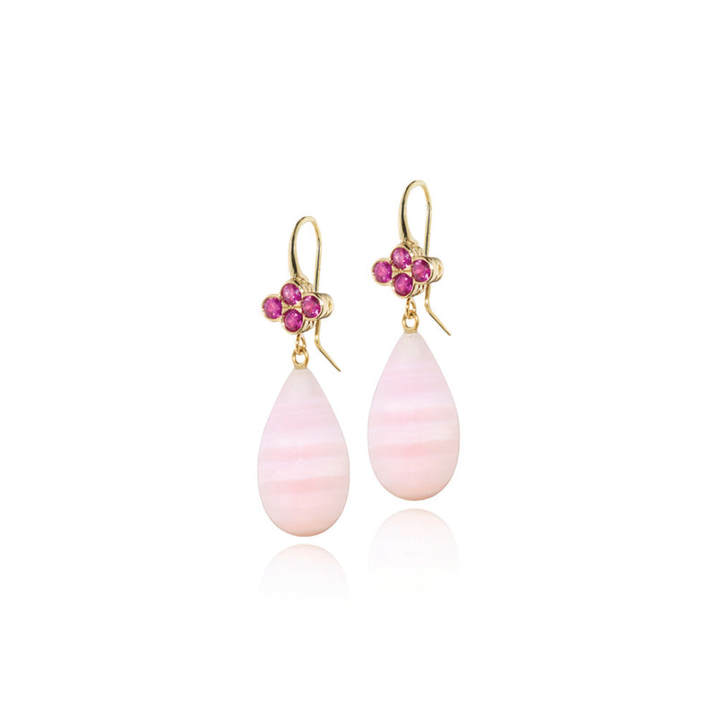 Pink Sapphire Clover Top Earrings with Banded Aragonite.